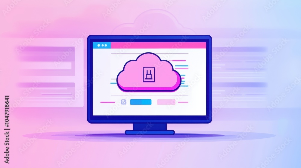 Poster cloud storage concept on computer screen with colorful background.