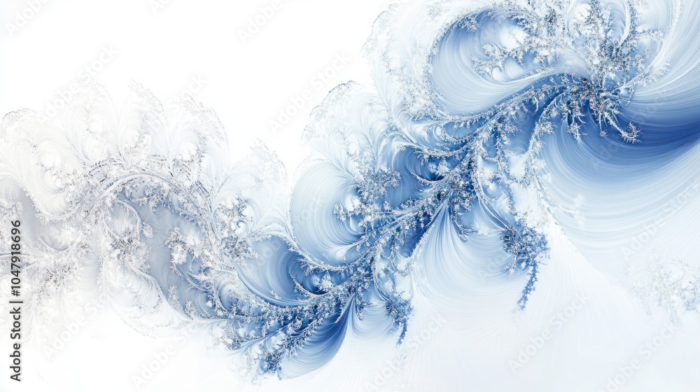 Poster abstract cold weather design featuring swirling frost and delicate snowflake patterns, isolated on w