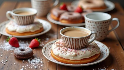 Fototapeta premium Sweet indulgence A cozy morning with coffee and donuts