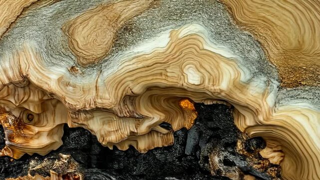 A close-up of a tree's grain, showing the intricate patterns of the wood's rings and texture