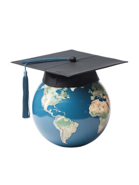 Global Academic Achievement: A 3D Graduation Cap and Globe Symbolizing Worldwide Education and Success