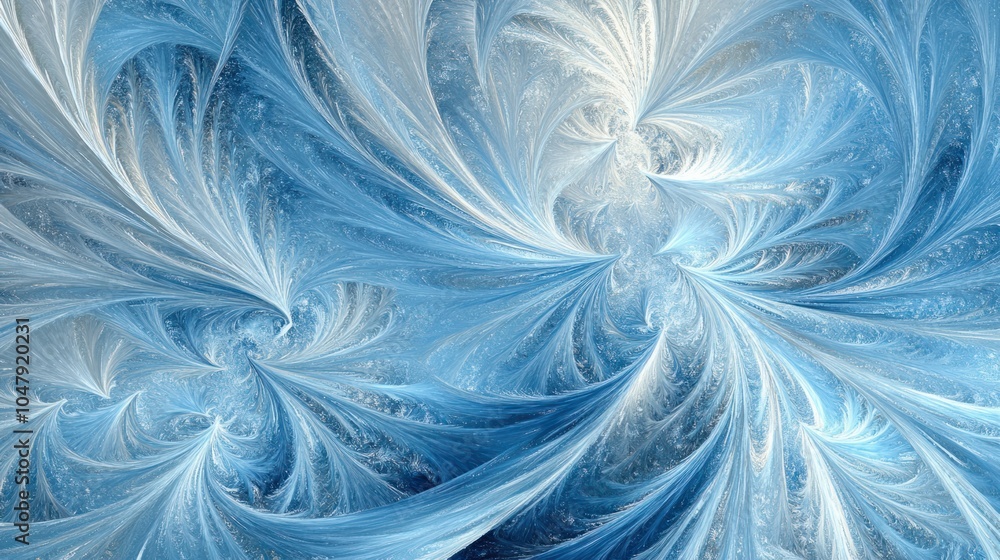 Poster abstract winter background with delicate frost patterns and shimmering light effects, isolated on wh