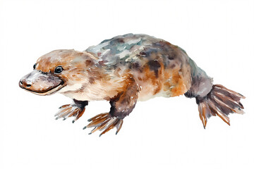 Fototapeta premium Watercolor Illustration of a Platypus on White Background: