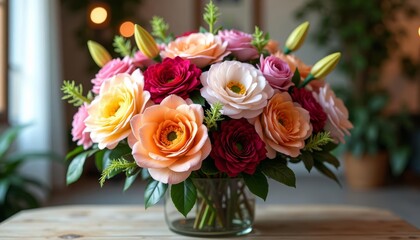  Elegant bouquet of roses in a glass vase