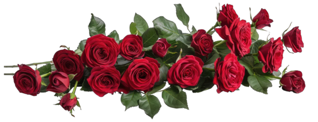 A bouquet of red roses isolated on a white background, cutout PNG 