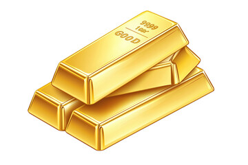 Three shiny gold bars stacked, emphasizing wealth and luxury, isolated on white background. isolated on transparent background.