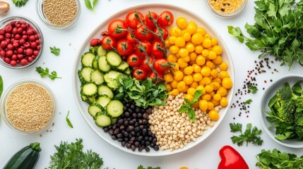 Vibrant Grains and Vegetables on White Plate
