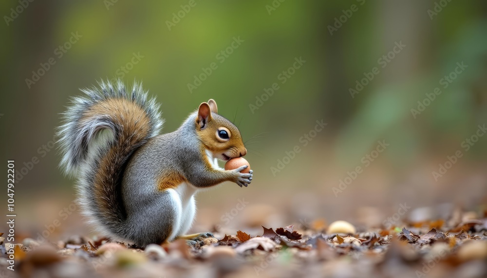 Wall mural  Delightful squirrel savoring a nut in the wild