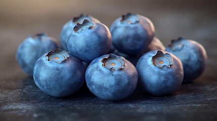 A close-up of a group of blueberries on a dark background.