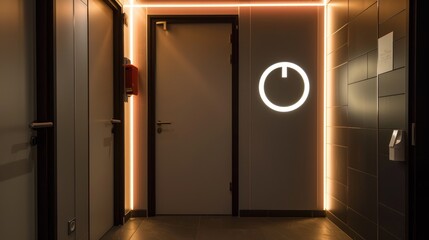 Modern Interior Corridor with a Lit On/Off Symbol and Doors