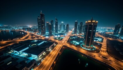 Fototapeta premium Bright city lights illuminate the night skyline