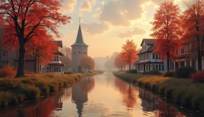  Autumns golden glow on a serene canal