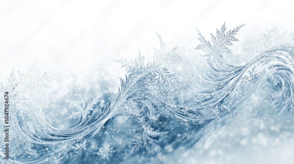 Poster frosty abstract background with swirling ice patterns and floating snow, perfect for the cold season