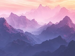 Misty Mountain Range at Dawn with Layered Peaks