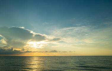 Dramatic sunset sky. sea. Calm sea with sunset sky through the clouds over. Sunset ocean and sky background. Tranquil seascape. Horizon over the sunset sea water. Calm sea with sunrise sky.