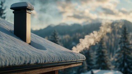 Fototapeta premium Serene winter scene, snowcovered roof with a blanket of fresh powder snowy