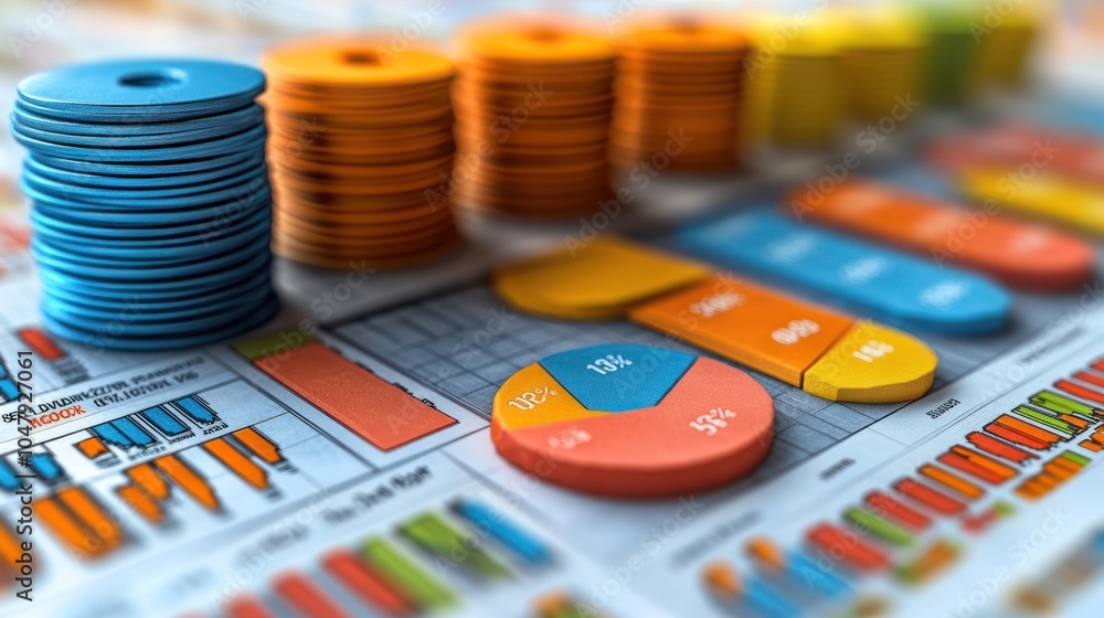 Poster colorful data visualization tools on a chart background.