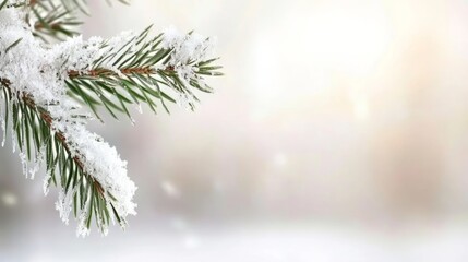 Serene winter wonderland, snowcovered pine branch evokes tranquility snowdusted