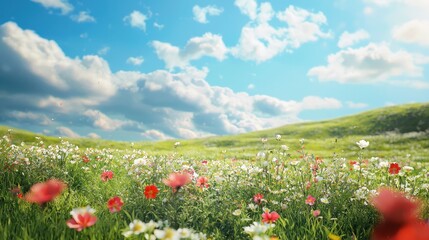 Rolling Meadows with Wildflowers and Gentle Breeze