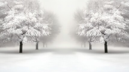 Fototapeta premium Purple fog envelops snowcovered trees in a captivating winter wonderland scene mysterious