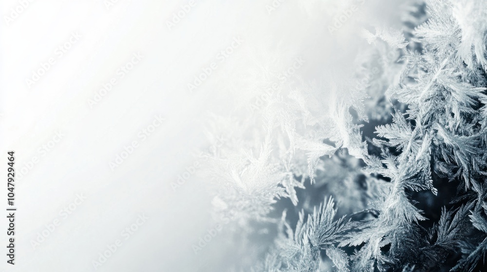 Poster winter abstract with soft glowing snowflakes and swirling frost patterns, creating a cold season fee
