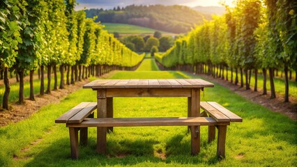 Naklejka premium symmetrical table in the garden vineyard landscape agriculture field nature