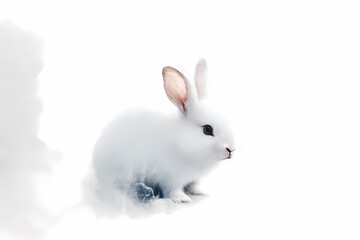 Adorable white rabbit watercolor illustration on a soft white background