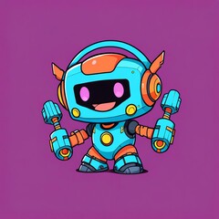 Cute Robot with Headphones and Weapon