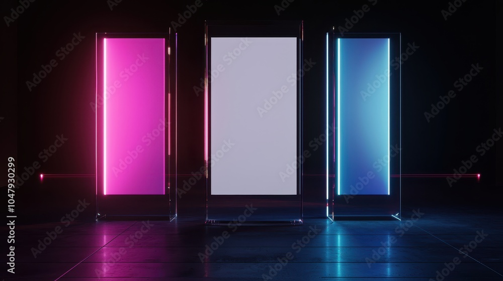 Poster futuristic 3d rendering of empty poster frames