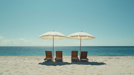 Two Umbrellas Casting Shadows on Beach Chairs