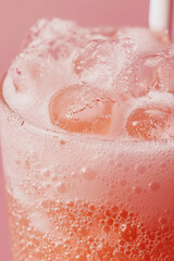 Fototapeta premium Sparkling cream soda with bubbles and ice, creating refreshing and vibrant drink experience. effervescence adds lively touch to this delightful beverage