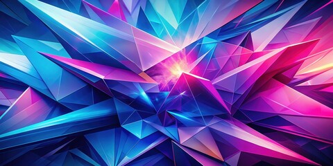 Fototapeta premium Abstract geometric art with blue, purple, and pink tones, featuring overlapping shapes and a burst of light
