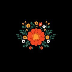 A vibrant floral arrangement featuring colorful flowers and green leaves.
