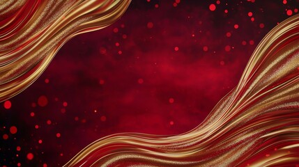 Gleaming Gold Ribbons Surround Red Elegance - Luxurious Festive Abstract Background