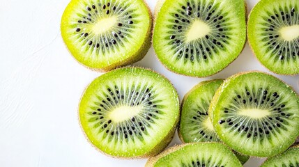 Fototapeta premium Close-up of sliced kiwi fruit on a white background. (1)
