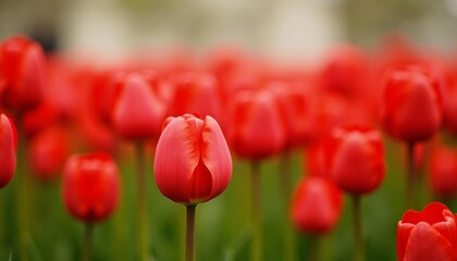 Obraz premium Blooming beauty A field of vibrant red tulips
