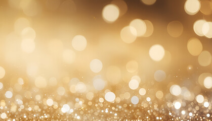 New year and Christmas Golden bokeh lights abstract blur background, Christmas holiday golden glowing abstract glitter background. Generative AI