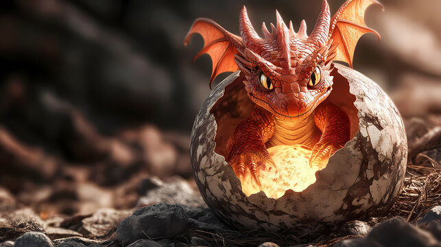A baby dragon hatching from its egg. Dragon Egg Hatching. Illustration