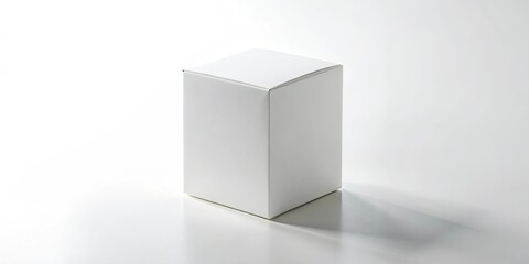 A pristine white box, a blank canvas for imagination, sits on a smooth white surface, reflecting the light, ready to be filled with possibilities.