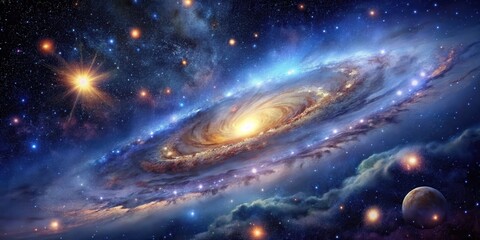 A celestial tapestry of swirling galaxies, scattered stars, and luminous nebulae, a vibrant symphony of cosmic colors