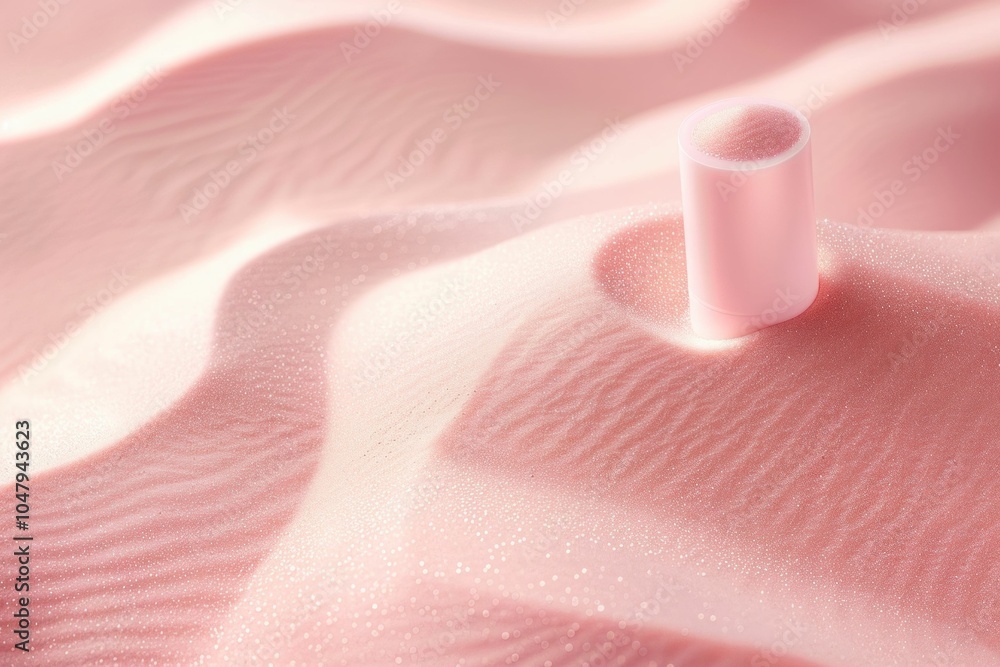 Poster pink abstract sand texture with a cylindrical shape, soft waves creating a serene atmosphere, featur
