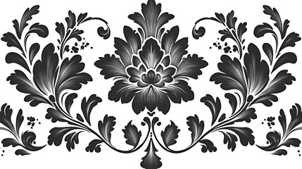 Fototapeta premium A black and white symmetrical floral design with intricate details and a central flower.