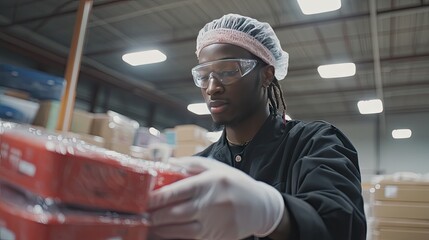 Worker in Warehouse Handling Packaging Materials