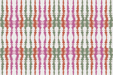 Fototapeta premium Earthy Pink and Green Ikat Stripe Pattern: Seamless Rustic Design for Bohemian Fabrics and Home Decor