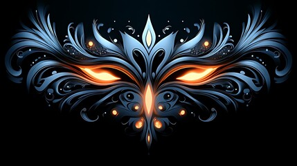 An ornate, symmetrical mask with glowing eyes, rendered in a dark, elegant style.