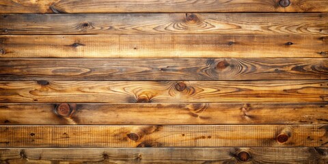 Naklejka premium A rustic backdrop of horizontal wooden planks, displaying natural wood grain patterns and knots. The warm brown tones create a feeling of comfort and authenticity.