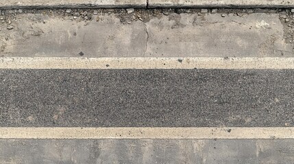 Fototapeta premium A close-up view of a road surface with painted lines, highlighting texture and wear.