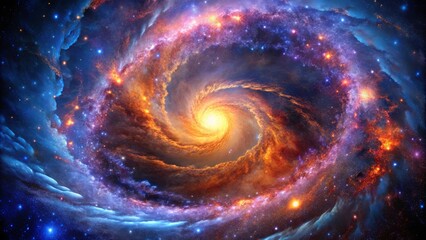 A celestial dance of swirling cosmic dust and stars, bathed in a vibrant spectrum of colors, creating a mesmerizing symphony of the universe.