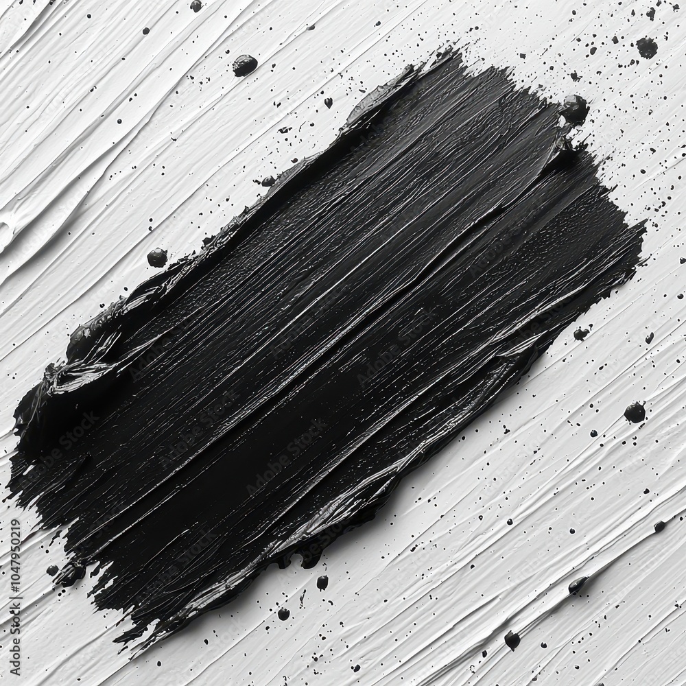 Poster black paint stroke over a white textured background, showcasing dynamic contrast with abstract patte