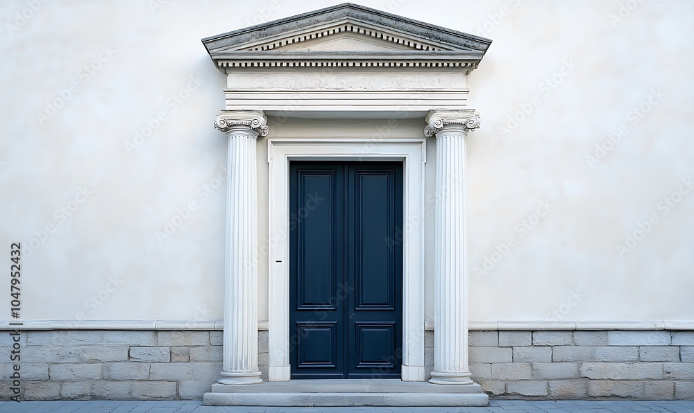 Poster a classical architectural doorway with columns and a pediment against a plain wall.
